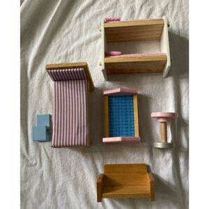 Miniature Wooden Dollhouse Furniture Set Bed Sofa Table & Accessories